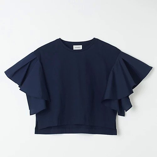 【アダワス/ADAWAS】の【HPS別注】袖フリルTシャツ インテリア・キッズ・メンズ・レディースファッション・服の通販 founy(ファニー) 　ファッション　Fashion　レディースファッション　Fashion for Women　トップス・カットソー　Cut & Sew Tops　シャツ・ブラウス・オフィスカジュアル　Elegant Blouses & Button-Ups　ロングTシャツ・Tシャツ　Longline T-Shirts & Tees　フリル　Frill, Ruffle　別注　Limited Edition, Custom Order　洗える　Machine Washable　NAVY&#215;NAVY|ID: prp329100004411064 ipo3291000000034155441