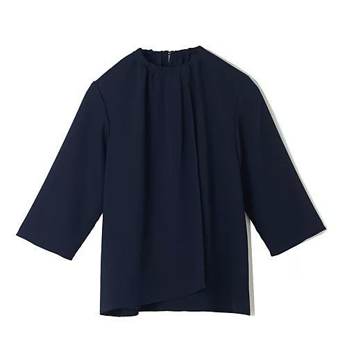 【イーバイエクラ/E by eclat】の【とろみ】揺れ感ドレープブラウス インテリア・キッズ・メンズ・レディースファッション・服の通販 founy(ファニー) 　ファッション　Fashion　レディースファッション　Fashion for Women　トップス・カットソー　Cut & Sew Tops　シャツ・ブラウス・オフィスカジュアル　Elegant Blouses & Button-Ups　とろみ　Fluid, Flowy Fabric　エレガント 上品　Elegant　ギャザー　Gathered, Ruffled　コンパクト　Compact, Small Size　サテン　Satin, Glossy Fabric　フロント　Front, Front Design　洗える　Machine Washable　ネイビー|ID: prp329100004411087 ipo3291000000036601587