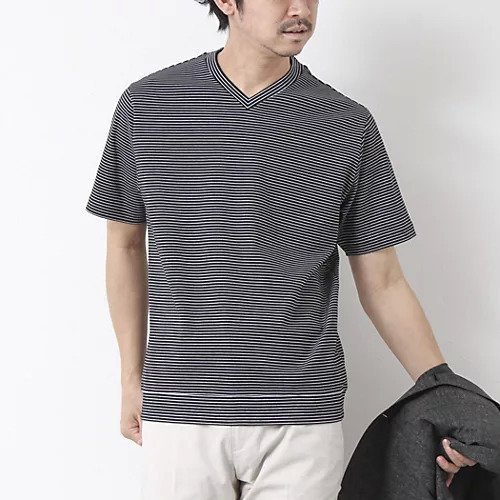 【ノーリーズ グッドマン/NOLLEY'S goodman / MEN】の《ビジカジ対応》セミシルケットスムース ボーダー Vネック ドレスTシャツ 25SS インテリア・キッズ・メンズ・レディースファッション・服の通販 founy(ファニー) 　ファッション　Fashion　メンズファッション　MEN　インナー　Inner　春　Spring　カーディガン　Cardigan　クール　Cool　シルケット　Mercerization　ジャケット　Jacket　ドレス　Dress　バランス　Balance　ボーダー　Border　無地　Plain Color　S/S・春夏　Ss・Spring/Summer　夏　Summer　エレガント 上品　Elegant　ビジネス 仕事 通勤　Business　2025年　2025　2025春夏・S/S　Ss,Spring/Summer,2025　ブラック系その他|ID: prp329100004411195 ipo3291000000031718847
