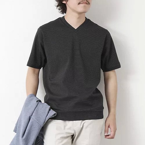 【ノーリーズ グッドマン/NOLLEY'S goodman / MEN】の《ビジカジ対応》セミシルケットスムース ボーダー Vネック ドレスTシャツ 25SS インテリア・キッズ・メンズ・レディースファッション・服の通販 founy(ファニー) 　ファッション　Fashion　メンズファッション　MEN　インナー　Inner　春　Spring　カーディガン　Cardigan　クール　Cool　シルケット　Mercerization　ジャケット　Jacket　ドレス　Dress　バランス　Balance　ボーダー　Border　無地　Plain Color　S/S・春夏　Ss・Spring/Summer　夏　Summer　エレガント 上品　Elegant　ビジネス 仕事 通勤　Business　2025年　2025　2025春夏・S/S　Ss,Spring/Summer,2025　ブラック|ID: prp329100004411195 ipo3291000000031718849