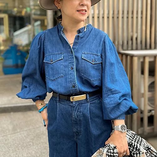 【リエミラー/Rie Miller】の【RM denim】パワショルデニムブラウス 人気、トレンドファッション・服の通販 founy(ファニー) 　ファッション　Fashion　レディースファッション　WOMEN　トップス・カットソー　Tops/Tshirt　シャツ/ブラウス　Shirts/Blouses　2024年　2024　2024-2025秋冬・A/W　Aw/Autumn/Winter/Fw/Fall/2024-2025　おすすめ　Recommend　ギャザー　Gather　ショルダー　Shoulder　ストレッチ　Stretch　セットアップ　Set Up　センター　Center　デニム　Denim　ベスト　Vest　羽織　Haori　 other-1|ID: prp329100004422134 ipo3291000000030879778