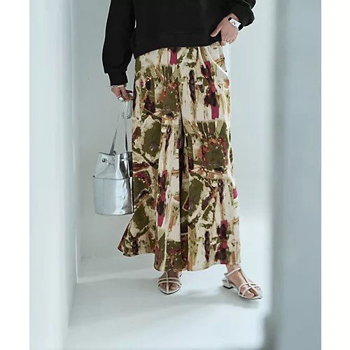 【スタイルデリ/STYLE DELI】のアート柄フレアワイドパンツ インテリア・キッズ・メンズ・レディースファッション・服の通販 founy(ファニー) 　ファッション　Fashion　レディースファッション　WOMEN　パンツ　Pants　インナー　Inner　オレンジ　Orange　サテン　Satin　スリット　Slit　セットアップ　Set Up　バランス　Balance　フレア　Flare　プリント　Print　ポケット　Pocket　ミックス　Mix　リアル　Real　ループ　Loop　ワイド　Wide　夏　Summer　カーキミックス|ID: prp329100004422144 ipo3291000000030879826