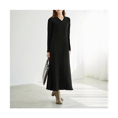 【スタイルデリ/STYLE DELI】のリブ編みVネックロングワンピース 人気、トレンドファッション・服の通販 founy(ファニー) 　ファッション　Fashion　レディースファッション　Fashion for Women　ワンピース　Dresses　インナー　Innerwear　クール　Cool, Chic　シンプル　Simple, Minimal　スリット　Slit, Slit Detail　定番　Standard, Basic Item　長袖　Long Sleeve, Full Sleeve　パープル　Purple, Violet　フィット　Fit, Slim Fit　ポケット　Pocket, Pocket Detail　防寒　Cold Protection, Winter-Ready　other-2|ID: prp329100004422145 ipo3291000000034628820