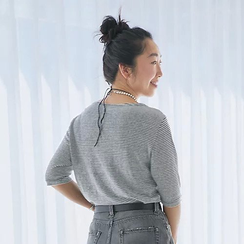 【トゥエルブクローゼット/12closet】の【福田麻琴さんコラボ】【洗える】リネン五分袖Tシャツ 人気、トレンドファッション・服の通販 founy(ファニー) 　ファッションモデル・俳優・女優　Models　女性　Women　福田麻琴　Fukuda Makoto　ファッション　Fashion　レディースファッション　Fashion for Women　トップス・カットソー　Cut & Sew Tops　シャツ・ブラウス・オフィスカジュアル　Elegant Blouses & Button-Ups　ロングTシャツ・Tシャツ　Longline T-Shirts & Tees　コラボ　Collaboration, Collab　コンパクト　Compact, Small Size　フィット　Fit, Slim Fit　ボーダー　Border, Stripe　リネン　Linen, Linen Fabric　エレガント 上品　Elegant　夏　Summer　洗える　Machine Washable　other-3|ID: prp329100004424150 ipo3291000000033285720