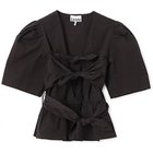 【ガニー/GANNI】のWashed Stretch Cotton Tie Strap Blouse Black|ID: prp329100004424162 ipo3291000000032524482