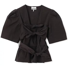 【ガニー/GANNI】のWashed Stretch Cotton Tie Strap Blouse 人気、トレンドファッション・服の通販 founy(ファニー) ファッション Fashion レディースファッション Fashion for Women 2025年 2025 2025春夏・S/S Spring/Summer 2025 SS25 コンシャス Conscious, Bodycon ペプラム Peplum, Flared Hem リボン Ribbon, Bow 半袖 Short Sleeve, Half Sleeve 洗える Machine Washable |ID:prp329100004424162