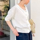 【ノーリーズ/NOLLEY'S】の《アンサンブル対応》《手洗い可能》ペーパーヤーン5分袖カーディガン オフホワイト|ID: prp329100004424181 ipo3291000000032989001