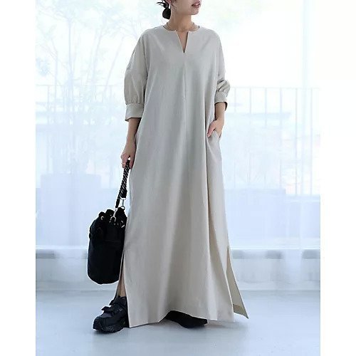 【トゥエルブクローゼット/12closet】の【福田麻琴さんコラボ】【洗える】リネン見えパフ袖ワンピース 人気、トレンドファッション・服の通販 founy(ファニー) 　ファッションモデル・俳優・女優　Models　女性　Women　福田麻琴　Fukuda Makoto　ファッション　Fashion　レディースファッション　Ladies' Fashion Online　ワンピース　Dress　コラボ　Collaboration　シャンタン　Shantung　スリット　Slit　スリーブ　Sleeve　リネン　Linen　洗える　Washable　other-3|ID: prp329100004424194 ipo3291000000032377883