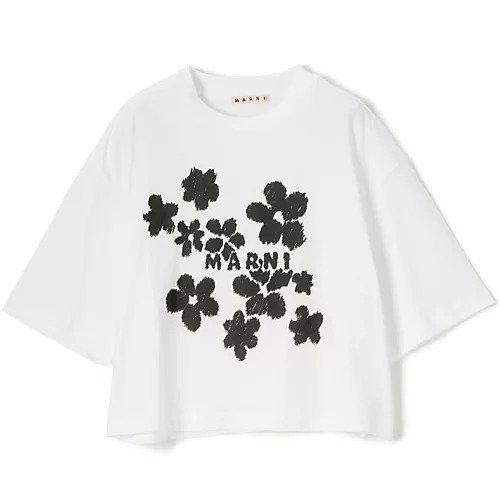 【マルニ/MARNI】のT-SHIRT インテリア・キッズ・メンズ・レディースファッション・服の通販 founy(ファニー) https://founy.com/ ファッション Fashion レディースファッション Fashion for Women トップス・カットソー Cut & Sew Tops シャツ・ブラウス・オフィスカジュアル Elegant Blouses & Button-Ups ロングTシャツ・Tシャツ Longline T-Shirts & Tees 2025年 2025 2025春夏・S/S Spring/Summer 2025 SS25 ガーリー Girly, Feminine Style ショルダー Shoulder, Shoulder Strap ドロップ Drop Shoulder, Dropped Style フェミニン Feminine, Girly フラワー Flower, Floral プリント Print, Printed Pattern モノトーン Monotone, Black and White 洗える Machine Washable |ID: prp329100004428708 ipo3291000000032524304