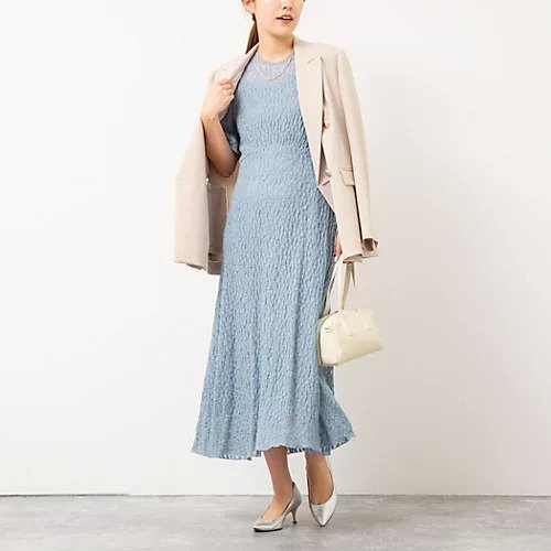 【ノーリーズ/NOLLEY'S】の【yosoyuki series】 ニットレースワンピース インテリア・キッズ・メンズ・レディースファッション・服の通販 founy(ファニー) 　ファッション　Fashion　レディースファッション　WOMEN　ワンピース　Dress　2025年　2025　2025春夏・S/S　Ss,Spring/Summer,2025　フレア　Flare　結婚式　Wedding Ceremony　グレイッシュブルー|ID: prp329100004433377 ipo3291000000031713082