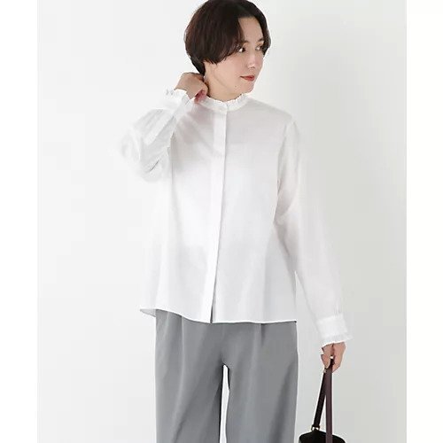 【ヒューマンウーマン/HUMAN WOMAN】のスタンドフリルブラウス インテリア・キッズ・メンズ・レディースファッション・服の通販 founy(ファニー) 　ファッション　Fashion　レディースファッション　Fashion for Women　トップス・カットソー　Cut & Sew Tops　シャツ・ブラウス・オフィスカジュアル　Elegant Blouses & Button-Ups　おすすめ　Recommended / Our Picks　イエロー　Yellow　インナー　Innerwear　カフス　Cuff Design　クラシカル　Classical, Vintage-Inspired　スタンダード　Standard, Basic　スタンド　Stand Collar, Upright Stand　ストライプ　Stripe, Striped Pattern　ストレート　Straight, Straight Cut　フリル　Frill, Ruffle　定番　Standard, Basic Item　ホワイト|ID: prp329100004435073 ipo3291000000034089990