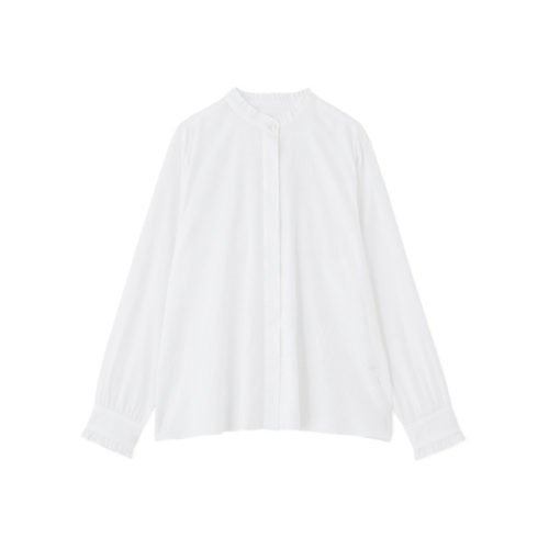 【ヒューマンウーマン/HUMAN WOMAN】のスタンドフリルブラウス 人気、トレンドファッション・服の通販 founy(ファニー) 　ファッション　Fashion　レディースファッション　Fashion for Women　トップス・カットソー　Cut & Sew Tops　シャツ・ブラウス・オフィスカジュアル　Elegant Blouses & Button-Ups　おすすめ　Recommended / Our Picks　イエロー　Yellow　インナー　Innerwear　カフス　Cuff Design　クラシカル　Classical, Vintage-Inspired　スタンダード　Standard, Basic　スタンド　Stand Collar, Upright Stand　ストライプ　Stripe, Striped Pattern　ストレート　Straight, Straight Cut　フリル　Frill, Ruffle　定番　Standard, Basic Item　other-2|ID: prp329100004435073 ipo3291000000034089994
