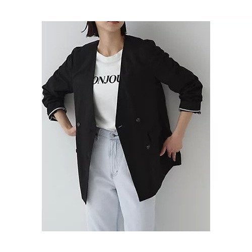 【ヒューマンウーマン/HUMAN WOMAN】のノーカラーダブルジャケット インテリア・キッズ・メンズ・レディースファッション・服の通販 founy(ファニー) https://founy.com/ ファッション Fashion レディースファッション WOMEN アウター Coat Outerwear ジャケット Jackets おすすめ Recommend オックス Ox コラボ Collaboration ジャケット Jacket スタンダード Standard ストライプ Stripe デニム Denim パイピング Piping フレンチ French |ID: prp329100004436833 ipo3291000000031013130