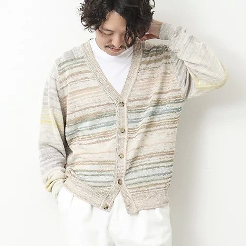【ノーリーズ グッドマン/NOLLEY'S goodman / MEN】のカスリ微配色 フリーアーム Vカーディガン 25SS インテリア・キッズ・メンズ・レディースファッション・服の通販 founy(ファニー) 　ファッション　Fashion　メンズファッション　MEN　2025年　2025　2025春夏・S/S　Ss,Spring/Summer,2025　カーディガン　Cardigan　ショーツ　Shorts　スラックス　Slacks　スリーブ　Sleeve　デニム　Denim　ボーダー　Border　リゾート　Resort　リネン　Linen　リラックス　Relax　ベージュ系その他|ID: prp329100004437138 ipo3291000000031901657