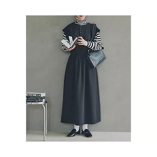 【ヒューマンウーマン/HUMAN WOMAN】のダブルクロスノースリーブワンピース インテリア・キッズ・メンズ・レディースファッション・服の通販 founy(ファニー) 　ファッション　Fashion　レディースファッション　WOMEN　ワンピース　Dress　おすすめ　Recommend　コラボ　Collaboration　スタンダード　Standard　ストレッチ　Stretch　スリーブ　Sleeve　ダブル　Double　フリル　Frills　フレンチ　French　メタル　Metal　ブラック|ID: prp329100004437968 ipo3291000000030997424