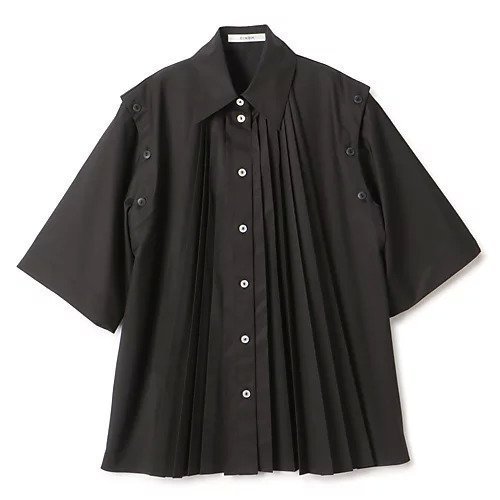 【チノ/CINOH】のSUPIMA C/PE/PU PLEATS SHIRT インテリア・キッズ・メンズ・レディースファッション・服の通販 founy(ファニー) 　ファッション　Fashion　レディースファッション　WOMEN　トップス・カットソー　Tops/Tshirt　シャツ/ブラウス　Shirts/Blouses　2024年　2024　2024春夏・S/S　Ss,Spring/Summer,2024　スーピマ　Supima　フロント　Front　プリーツ　Pleats　BLACK|ID: prp329100004444850 ipo3291000000031821109