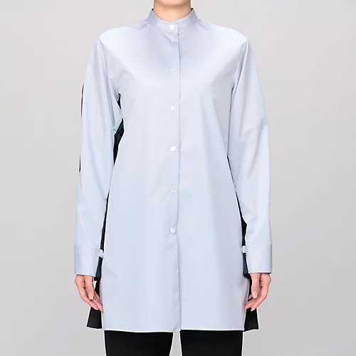 【チノ/CINOH】のバックプリーツスタンドカラーシャツ インテリア・キッズ・メンズ・レディースファッション・服の通販 founy(ファニー) 　ファッション　Fashion　レディースファッション　WOMEN　トップス・カットソー　Tops/Tshirt　シャツ/ブラウス　Shirts/Blouses　バッグ　Bag　エレガント 上品　Elegant　カフス　Cuffs　チュニック　Tunic　プリーツ　Pleats　ロング　Long　ライトグレー&#215;ネイビー|ID: prp329100004444852 ipo3291000000031066652