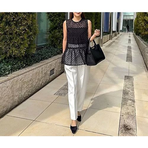 【ノーリーズ/NOLLEY'S】の【PR阿部 別注】ドットポンポン2WAYノースリーブブラウス 人気、トレンドファッション・服の通販 founy(ファニー) 　ファッション　Fashion　レディースファッション　Fashion for Women　トップス・カットソー　Cut & Sew Tops　キャミソール&ノースリーブ　Camisoles & Sleeveless Tops　シャツ・ブラウス・オフィスカジュアル　Elegant Blouses & Button-Ups　2025年　2025　2025春夏・S/S　Spring/Summer 2025 SS25　シアー　Sheer, See-Through　デニム　Denim, Jeans Material　ドット　Polka Dot, Dot Pattern　ノースリーブ　Sleeveless, No-Sleeve　ポンポン　Pom-Pom, Fluffy Ball　リボン　Ribbon, Bow　別注　Limited Edition, Custom Order　夏　Summer　other-2|ID: prp329100004444879 ipo3291000000032334808