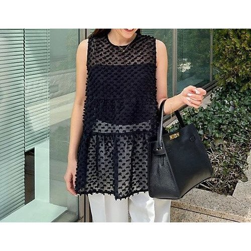 【ノーリーズ/NOLLEY'S】の【PR阿部 別注】ドットポンポン2WAYノースリーブブラウス 人気、トレンドファッション・服の通販 founy(ファニー) 　ファッション　Fashion　レディースファッション　Fashion for Women　トップス・カットソー　Cut & Sew Tops　キャミソール&ノースリーブ　Camisoles & Sleeveless Tops　シャツ・ブラウス・オフィスカジュアル　Elegant Blouses & Button-Ups　2025年　2025　2025春夏・S/S　Spring/Summer 2025 SS25　シアー　Sheer, See-Through　デニム　Denim, Jeans Material　ドット　Polka Dot, Dot Pattern　ノースリーブ　Sleeveless, No-Sleeve　ポンポン　Pom-Pom, Fluffy Ball　リボン　Ribbon, Bow　別注　Limited Edition, Custom Order　夏　Summer　other-3|ID: prp329100004444879 ipo3291000000032334810