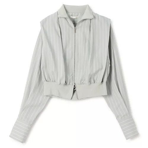 【カナコ サカイ/KANAKO SAKAI】のSTRIPED COTTON ZIP-UP SHIRT インテリア・キッズ・メンズ・レディースファッション・服の通販 founy(ファニー) 　ファッション　Fashion　レディースファッション　Fashion for Women　トップス・カットソー　Cut & Sew Tops　シャツ・ブラウス・オフィスカジュアル　Elegant Blouses & Button-Ups　2025年　2025　2025春夏・S/S　Spring/Summer 2025 SS25　ギャザー　Gathered, Ruffled　コンパクト　Compact, Small Size　スタイリッシュ　Stylish, Fashionable　ストライプ　Stripe, Striped Pattern　フェミニン　Feminine, Girly　ブルゾン　Blouson, Bomber Jacket　洗える　Machine Washable　L.GREEN|ID: prp329100004446259 ipo3291000000035592500