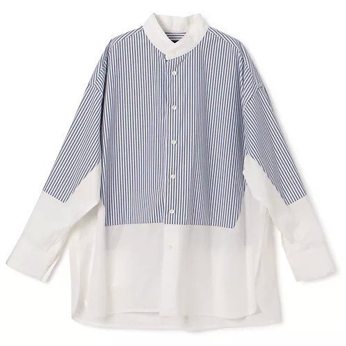 【ペールジュート/Pale Jute】のStriped panel shirt インテリア・キッズ・メンズ・レディースファッション・服の通販 founy(ファニー) 　ファッション　Fashion　レディースファッション　Fashion for Women　トップス・カットソー　Cut & Sew Tops　シャツ・ブラウス・オフィスカジュアル　Elegant Blouses & Button-Ups　クラシック　Classic, Timeless Style　スタンド　Stand Collar, Upright Stand　ストライプ　Stripe, Striped Pattern　洗える　Machine Washable　navy×white|ID: prp329100004449516 ipo3291000000035429397