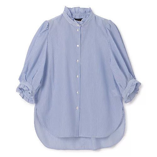 【ペールジュート/Pale Jute】のClassic frill shirt インテリア・キッズ・メンズ・レディースファッション・服の通販 founy(ファニー) 　ファッション　Fashion　レディースファッション　Fashion for Women　トップス・カットソー　Cut & Sew Tops　シャツ・ブラウス・オフィスカジュアル　Elegant Blouses & Button-Ups　ギャザー　Gathered, Ruffled　クラシカル　Classical, Vintage-Inspired　コンパクト　Compact, Small Size　ストライプ　Stripe, Striped Pattern　デニム　Denim, Jeans Material　フリル　Frill, Ruffle　ボトム　Bottoms, Lower Wear　洗える　Machine Washable　sax stripe|ID: prp329100004449519 ipo3291000000035429483