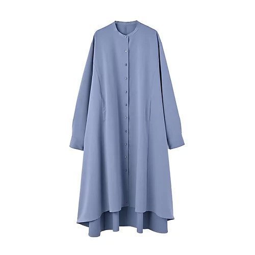 【スタイルデリ/STYLE DELI】の【BLK001】フレアシャツワンピース インテリア・キッズ・メンズ・レディースファッション・服の通販 founy(ファニー) 　ファッション　Fashion　レディースファッション　WOMEN　ワンピース　Dress　シャツワンピース　Shirt Dresses　エレガント 上品　Elegant　くるぶし　Ankle　スタンド　Stand　スリット　Slit　フレア　Flare　フロント　Front　羽織　Haori　おすすめ　Recommend　夏　Summer　ブルー|ID: prp329100004451880 ipo3291000000031143215