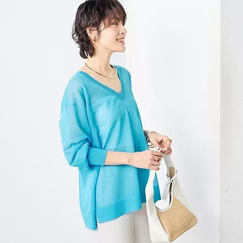 【ノーリーズソフィー/NOLLEY'S sophi】の麻混シアーVネックプルオーバーニット インテリア・キッズ・メンズ・レディースファッション・服の通販 founy(ファニー) 　ファッション　Fashion　レディースファッション　WOMEN　トップス・カットソー　Tops/Tshirt　ニット　Knit Tops　プルオーバー　Pullover　Vネック　V-Neck　2025年　2025　2025春夏・S/S　Ss,Spring/Summer,2025　おすすめ　Recommend　シアー　Sheer　スリット　Slit　フロント　Front　リラックス　Relax　ライトブルー|ID: prp329100004452952 ipo3291000000031156036