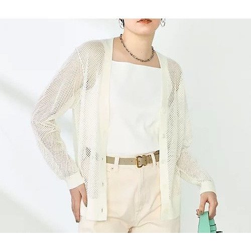 【ノーリーズ/NOLLEY'S】の《手洗い可能》メッシュ長袖Vネックカーディガン インテリア・キッズ・メンズ・レディースファッション・服の通販 founy(ファニー) 　ファッション　Fashion　レディースファッション　Fashion for Women　トップス・カットソー　Cut & Sew Tops　カーディガン・羽織り　Layered Style Cardigans　Vネックトップス　V-Neck Tops / V-Cut Neckline Shirts　2025年　2025　2025春夏・S/S　Spring/Summer 2025 SS25　カーディガン　Cardigan, Knitwear　メッシュ　Mesh, Net Fabric　ロング　Long, Long-Length　長袖　Long Sleeve, Full Sleeve　オフホワイト|ID: prp329100004452956 ipo3291000000031156054