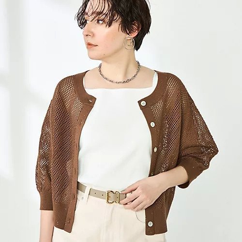 【ノーリーズ/NOLLEY'S】の《手洗い可能》スパンコールメッシュ5分袖カーディガン インテリア・キッズ・メンズ・レディースファッション・服の通販 founy(ファニー) 　ファッション　Fashion　レディースファッション　Fashion for Women　トップス・カットソー　Cut & Sew Tops　カーディガン・羽織り　Layered Style Cardigans　2025年　2025　2025春夏・S/S　Spring/Summer 2025 SS25　カーディガン　Cardigan, Knitwear　シンプル　Simple, Minimal　スパンコール　Sequins, Sequin Embellishment　メッシュ　Mesh, Net Fabric　エレガント 上品　Elegant　ブラウン|ID: prp329100004452960 ipo3291000000031156073