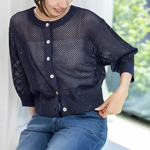 【ノーリーズ/NOLLEY'S】の《手洗い可能》スパンコールメッシュ5分袖カーディガン インテリア・キッズ・メンズ・レディースファッション・服の通販 founy(ファニー) 　ファッション　Fashion　レディースファッション　Fashion for Women　トップス・カットソー　Cut & Sew Tops　カーディガン・羽織り　Layered Style Cardigans　2025年　2025　2025春夏・S/S　Spring/Summer 2025 SS25　カーディガン　Cardigan, Knitwear　シンプル　Simple, Minimal　スパンコール　Sequins, Sequin Embellishment　メッシュ　Mesh, Net Fabric　エレガント 上品　Elegant　ネイビー|ID: prp329100004452960 ipo3291000000032524591