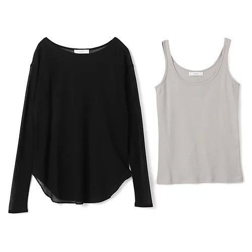 【スアデオ/suadeo】のシアーワッフル タンクトップセット インテリア・キッズ・メンズ・レディースファッション・服の通販 founy(ファニー) 　ファッション　Fashion　レディースファッション　Fashion for Women　インナー　Innerwear　洗える　Machine Washable　カッティング　Cutting Detail　カットオフ　Cut-Off Design　シアー　Sheer, See-Through　シルバー　Silver, Metallic Silver　タンク　Tank Top, Sleeveless Top　デコルテ　Décolleté, Neckline　トレンド　Trend, Trending Now　バランス　Balance, Style Balance　ラウンド　Round, Round Neck　リラックス　Relax, Relaxed Fit　ワイド　Wide, Wide Fit　ワッフル　Waffle, Waffle Knit　エレガント 上品　Elegant　ブラック×シルバーグレー|ID: prp329100004454857 ipo3291000000035425321