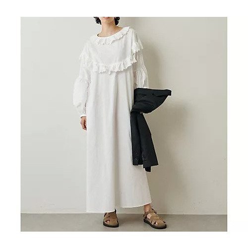 【ウィムガゼット/Whim Gazette】のフリルシャツワンピース インテリア・キッズ・メンズ・レディースファッション・服の通販 founy(ファニー) 　ファッション　Fashion　レディースファッション　WOMEN　ワンピース　Dress　シャツワンピース　Shirt Dresses　ヴィンテージ　Vintage　ギャザー　Gather　シンプル　Simple　ジャケット　Jacket　スリーブ　Sleeve　フリル　Frills　別注　Special Order　レース　Race　ロング　Long　2022年　2022　2022 春夏 S/S　Ss,Spring/Summer,2022　おすすめ　Recommend　日本製　Made In Japan　オフホワイト|ID: prp329100004458625 ipo3291000000031210133