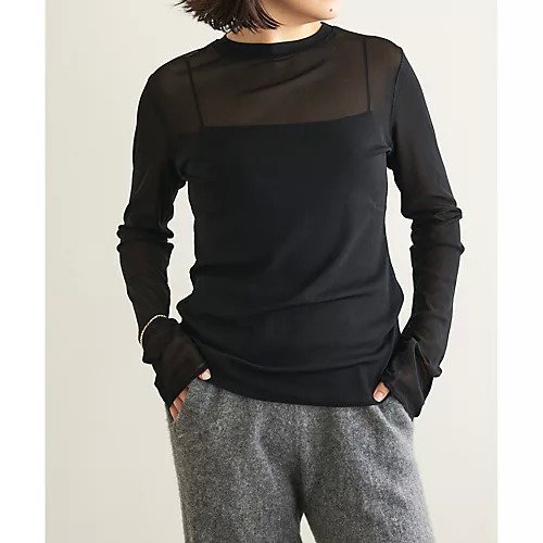 【ウィムガゼット/Whim Gazette】の【La nature linge】シアーチュールプルオーバー インテリア・キッズ・メンズ・レディースファッション・服の通販 founy(ファニー) 　ファッション　Fashion　レディースファッション　Fashion for Women　トップス・カットソー　Cut & Sew Tops　カジュアルプルオーバー・ニットトップス　Pullovers & Knit Tops / Casual Pullovers　インナー　Innerwear　カットソー　Cut and Sewn Top　コンパクト　Compact, Small Size　シアー　Sheer, See-Through　ジャケット　Jacket, Outerwear　定番　Standard, Basic Item　バランス　Balance, Style Balance　おすすめ　Recommended / Our Picks　お家時間・ステイホーム　Stay Home / At Home　エレガント 上品　Elegant　ブラック|ID: prp329100004458863 ipo3291000000031210819