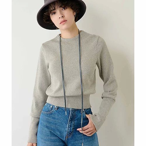 【ウィムガゼット/Whim Gazette】のラメニットプルオーバー インテリア・キッズ・メンズ・レディースファッション・服の通販 founy(ファニー) 　ファッション　Fashion　レディースファッション　Fashion for Women　トップス・カットソー　Cut & Sew Tops　ニット　Knit Tops & Sweaters　カジュアルプルオーバー・ニットトップス　Pullovers & Knit Tops / Casual Pullovers　2022年　2022　2022-2023秋冬・A/W　Autumn/Winter 2022–23 AW22–23　クール　Cool, Chic　コンパクト　Compact, Small Size　シルバー　Silver, Metallic Silver　シンプル　Simple, Minimal　デニム　Denim, Jeans Material　バランス　Balance, Style Balance　フェミニン　Feminine, Girly　ボトム　Bottoms, Lower Wear　ミドル　Middle Length, Mid Height　エレガント 上品　Elegant　ベージュ|ID: prp329100004458902 ipo3291000000031210930
