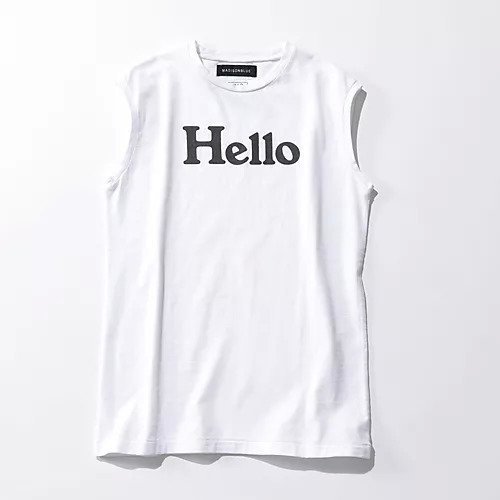 【マディソンブルー/MADISONBLUE】のHELLO NOSLEEVE TEE 人気、トレンドファッション・服の通販 founy(ファニー) 　ファッション　Fashion　レディースファッション　Fashion for Women　トップス・カットソー　Cut & Sew Tops　カーディガン　Cardigan, Knitwear　スマート　Smart, Elegant　ノースリーブ　Sleeveless, No-Sleeve　プリント　Print, Printed Pattern　ヴィンテージ　Vintage Style　other-2|ID: prp329100004458952 ipo3291000000035921369