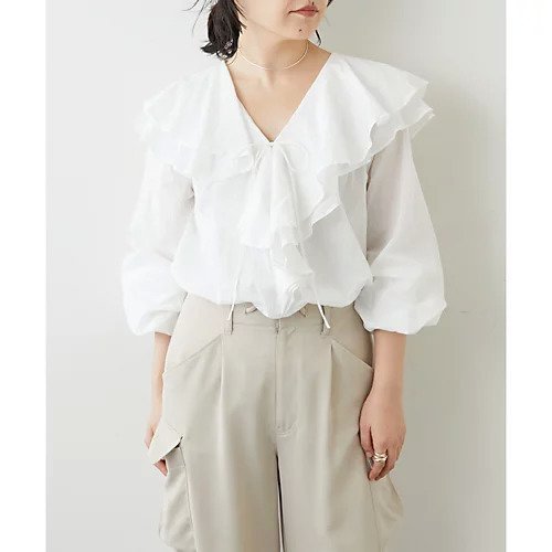 【ウィムガゼット/Whim Gazette】のネックフリルブラウス 人気、トレンドファッション・服の通販 founy(ファニー) 　ファッション　Fashion　レディースファッション　Fashion for Women　トップス・カットソー　Cut & Sew Tops　シャツ・ブラウス・オフィスカジュアル　Elegant Blouses & Button-Ups　バランス　Balance, Style Balance　ビッグ　Big, Oversized　フリル　Frill, Ruffle　ベビー　Baby, Babywear　リボン　Ribbon, Bow　2022年　2022　2022 春夏 S/S　Spring/Summer 2022 SS22　エレガント 上品　Elegant　other-3|ID: prp329100004459064 ipo3291000000031237793