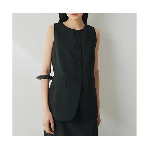 【ウィムガゼット/Whim Gazette】のクルーネックジレ インテリア・キッズ・メンズ・レディースファッション・服の通販 founy(ファニー) 　ファッション　Fashion　レディースファッション　Fashion for Women　アウター　Coat / Outerwear Collection　トップス・カットソー　Cut & Sew Tops　ベスト&ジレ / 重ね着スタイル　Vests & Gilets　2025年　2025　2025春夏・S/S　Spring/Summer 2025 SS25　クラシカル　Classical, Vintage-Inspired　ストレッチ　Stretch, Stretchy Fabric　タイトスカート　Pencil Skirt, Tight Skirt　フォルム　Silhouette, Form　ベスト　Vest, Waistcoat　エレガント 上品　Elegant　ブラック|ID: prp329100004459077 ipo3291000000031211858