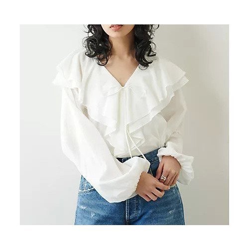 【ウィムガゼット/Whim Gazette】のネックフリルブラウス 人気、トレンドファッション・服の通販 founy(ファニー) 　ファッション　Fashion　レディースファッション　Fashion for Women　トップス・カットソー　Cut & Sew Tops　シャツ・ブラウス・オフィスカジュアル　Elegant Blouses & Button-Ups　2022年　2022　2022 春夏 S/S　Spring/Summer 2022 SS22　バランス　Balance, Style Balance　ビッグ　Big, Oversized　フリル　Frill, Ruffle　リボン　Ribbon, Bow　エレガント 上品　Elegant　other-2|ID: prp329100004459094 ipo3291000000031237820