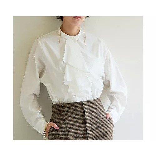 【ウィムガゼット/Whim Gazette】のフロントフリルブラウス インテリア・キッズ・メンズ・レディースファッション・服の通販 founy(ファニー) 　ファッション　Fashion　レディースファッション　Fashion for Women　トップス・カットソー　Cut & Sew Tops　シャツ・ブラウス・オフィスカジュアル　Elegant Blouses & Button-Ups　2022年　2022　2022-2023秋冬・A/W　Autumn/Winter 2022–23 AW22–23　おすすめ　Recommended / Our Picks　クラシカル　Classical, Vintage-Inspired　シンプル　Simple, Minimal　ジャケット　Jacket, Outerwear　ストレッチ　Stretch, Stretchy Fabric　タイプライター　Typewriter Fabric, Crisp Cotton　パープル　Purple, Violet　フリル　Frill, Ruffle　エレガント 上品　Elegant　オフホワイト|ID: prp329100004459152 ipo3291000000031212129