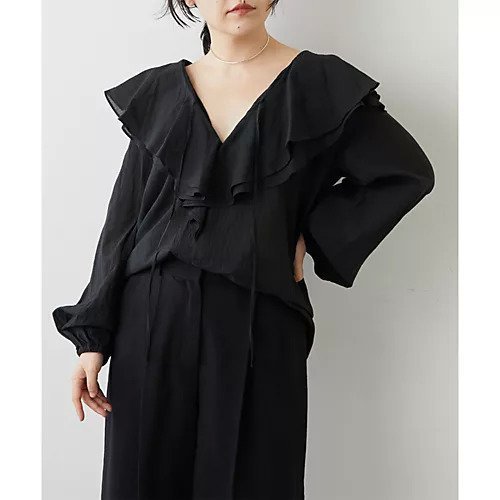 【ウィムガゼット/Whim Gazette】のネックフリルブラウス インテリア・キッズ・メンズ・レディースファッション・服の通販 founy(ファニー) 　ファッション　Fashion　レディースファッション　Fashion for Women　トップス・カットソー　Cut & Sew Tops　シャツ・ブラウス・オフィスカジュアル　Elegant Blouses & Button-Ups　秋　Autumn　スリーブ　Sleeve, Long Sleeve / Short Sleeve　バランス　Balance, Style Balance　ビッグ　Big, Oversized　フリル　Frill, Ruffle　ベビー　Baby, Babywear　リボン　Ribbon, Bow　2022年　2022　2022-2023秋冬・A/W　Autumn/Winter 2022–23 AW22–23　エレガント 上品　Elegant　ブラック|ID: prp329100004459154 ipo3291000000031212144