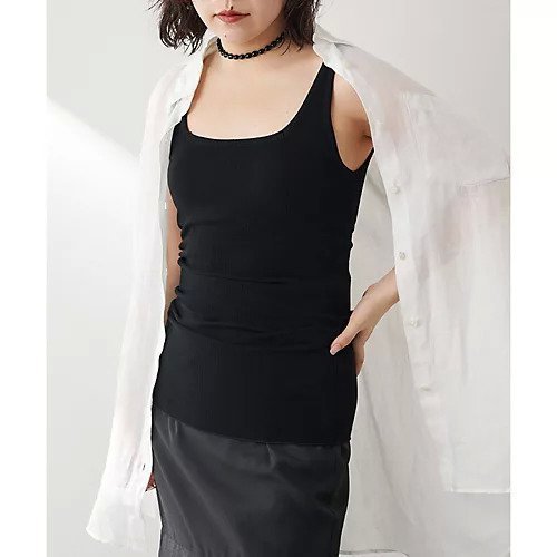 【ウィムガゼット/Whim Gazette】のカップツキRIBタンク インテリア・キッズ・メンズ・レディースファッション・服の通販 founy(ファニー) 　ファッション　Fashion　レディースファッション　Fashion for Women　インナー　Innerwear　スクエア　Square, Square Shape　タンク　Tank Top, Sleeveless Top　デコルテ　Décolleté, Neckline　フィット　Fit, Slim Fit　フロント　Front, Front Design　エレガント 上品　Elegant　定番　Standard, Basic Item　ブラック|ID: prp329100004459155 ipo3291000000031212148