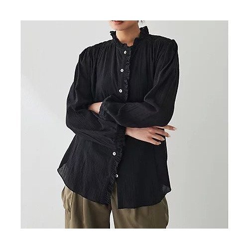 【ウィムガゼット/Whim Gazette】のフリルギャザーブラウス インテリア・キッズ・メンズ・レディースファッション・服の通販 founy(ファニー) 　ファッション　Fashion　レディースファッション　Fashion for Women　トップス・カットソー　Cut & Sew Tops　シャツ・ブラウス・オフィスカジュアル　Elegant Blouses & Button-Ups　2025年　2025　2025春夏・S/S　Spring/Summer 2025 SS25　キルティング　Quilted, Quilting　ギャザー　Gathered, Ruffled　スタンド　Stand Collar, Upright Stand　フリル　Frill, Ruffle　エレガント 上品　Elegant　ブラック|ID: prp329100004459159 ipo3291000000031212157