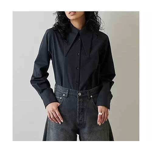【ウィムガゼット/Whim Gazette】のロングポイントカラーシャツ インテリア・キッズ・メンズ・レディースファッション・服の通販 founy(ファニー) 　ファッション　Fashion　レディースファッション　Fashion for Women　トップス・カットソー　Cut & Sew Tops　シャツ・ブラウス・オフィスカジュアル　Elegant Blouses & Button-Ups　2023年　2023　2023春夏・S/S　Spring/Summer 2023 SS23　おすすめ　Recommended / Our Picks　インナー　Innerwear　クール　Cool, Chic　コンパクト　Compact, Small Size　シンプル　Simple, Minimal　ジャケット　Jacket, Outerwear　ロング　Long, Long-Length　ネイビー|ID: prp329100004459236 ipo3291000000031212464