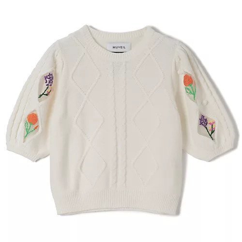 【ミュベール/MUVEIL】のフラワー刺繍プルオーバー 人気、トレンドファッション・服の通販 founy(ファニー) 　ファッション　Fashion　レディースファッション　WOMEN　トップス・カットソー　Tops/Tshirt　プルオーバー　Pullover　2025年　2025　2025春夏・S/S　Ss,Spring/Summer,2025　チュール　Tulle　フラワー　Flower　半袖　Short Sleeve　 other-1|ID: prp329100004459499 ipo3291000000031213448