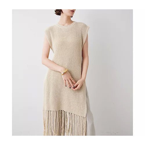 【ウィムガゼット/Whim Gazette】の【THE PAUSE】フリンジロングベスト インテリア・キッズ・メンズ・レディースファッション・服の通販 founy(ファニー) 　ファッション　Fashion　レディースファッション　Fashion for Women　アウター　Coat / Outerwear Collection　トップス・カットソー　Cut & Sew Tops　ベスト&ジレ / 重ね着スタイル　Vests & Gilets　ヴィンテージ　Vintage Style　畦　Ribbed Knit　グラデーション　Gradient, Ombre　今季　This Season, Current Season　スリット　Slit, Slit Detail　トレンド　Trend, Trending Now　ノースリーブ　Sleeveless, No-Sleeve　フリンジ　Fringe, Tassel　ボトム　Bottoms, Lower Wear　ワーク　Workwear, Utility Style　夏　Summer　2023春夏・S/S　Spring/Summer 2023 SS23　2023年　2023　ベージュ|ID: prp329100004459754 ipo3291000000031214687