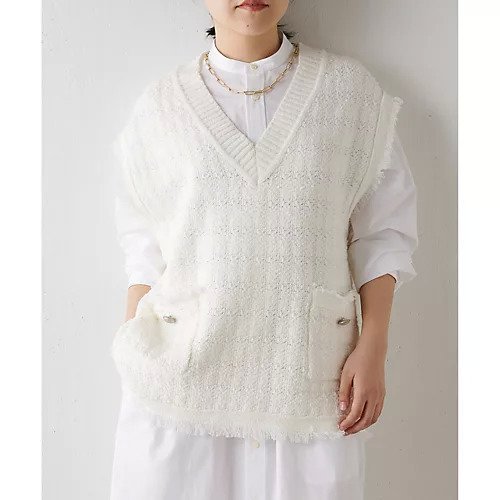 【ウィムガゼット/Whim Gazette】のツィードニットベスト 人気、トレンドファッション・服の通販 founy(ファニー) 　ファッション　Fashion　レディースファッション　Fashion for Women　アウター　Coat / Outerwear Collection　トップス・カットソー　Cut & Sew Tops　ニット　Knit Tops & Sweaters　ベスト&ジレ / 重ね着スタイル　Vests & Gilets　エレガント 上品　Elegant　カットソー　Cut and Sewn Top　コンパクト　Compact, Small Size　ツイード　Twill, Twill Weave　フリンジ　Fringe, Tassel　ベスト　Vest, Waistcoat　ポケット　Pocket, Pocket Detail　半袖　Short Sleeve, Half Sleeve　ミックス　Mix, Mixed Style　ロング　Long, Long-Length　おすすめ　Recommended / Our Picks　2023春夏・S/S　Spring/Summer 2023 SS23　2023年　2023　 other-1|ID: prp329100004459909 ipo3291000000031215544