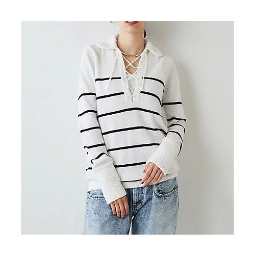 【ウィムガゼット/Whim Gazette】のラガーニット インテリア・キッズ・メンズ・レディースファッション・服の通販 founy(ファニー) 　ファッション　Fashion　レディースファッション　Fashion for Women　トップス・カットソー　Cut & Sew Tops　ニット　Knit Tops & Sweaters　ヴィンテージ　Vintage Style　シンプル　Simple, Minimal　スラックス　Slacks, Dress Pants　デニム　Denim, Jeans Material　フィット　Fit, Slim Fit　ボーダー　Border, Stripe　ループ　Loop, Loop Knit　レース　Lace, Lace Fabric　2023年　2023　2023-2024秋冬・A/W　Autumn/Winter 2023–24 AW23–24　オフホワイト|ID: prp329100004460109 ipo3291000000031216915