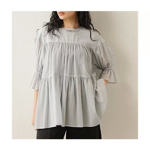 【ウィムガゼット/Whim Gazette】のコットンシフォンギャザーブラウス インテリア・キッズ・メンズ・レディースファッション・服の通販 founy(ファニー) 　ファッション　Fashion　レディースファッション　Fashion for Women　トップス・カットソー　Cut & Sew Tops　シャツ・ブラウス・オフィスカジュアル　Elegant Blouses & Button-Ups　2023年　2023　2023春夏・S/S　Spring/Summer 2023 SS23　ギャザー　Gathered, Ruffled　シフォン　Chiffon, Lightweight Fabric　シンプル　Simple, Minimal　ティアード　Tiered, Tiered Style　エレガント 上品　Elegant　夏　Summer　ブルー|ID: prp329100004460306 ipo3291000000031218150