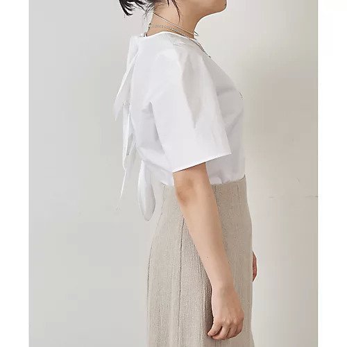 【ウィムガゼット/Whim Gazette】のバックリボンブラウス 人気、トレンドファッション・服の通販 founy(ファニー) 　ファッション　Fashion　レディースファッション　Fashion for Women　トップス・カットソー　Cut & Sew Tops　シャツ・ブラウス・オフィスカジュアル　Elegant Blouses & Button-Ups　2022年　2022　2022 春夏 S/S　Spring/Summer 2022 SS22　オーガニック　Organic Cotton　シンプル　Simple, Minimal　フロント　Front, Front Design　リボン　Ribbon, Bow　other-3|ID: prp329100004460315 ipo3291000000031239252